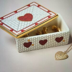 ❤️ NEW ANTHROPOLOGIE BISTRO TILE STONEWARE TRINKET BOX VALENTINE